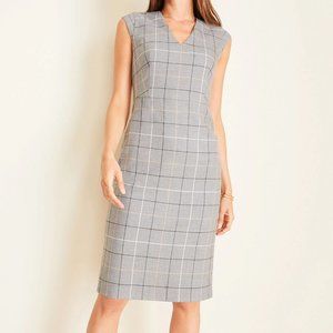 Ann Taylor Grey Windowpane Plaid Shift Dress